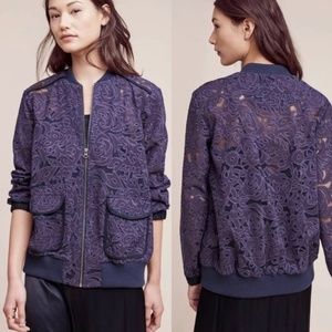 ANTHROPOLOGIE Elevenses Miranda Laser Cut Floral Bomber Jacket M